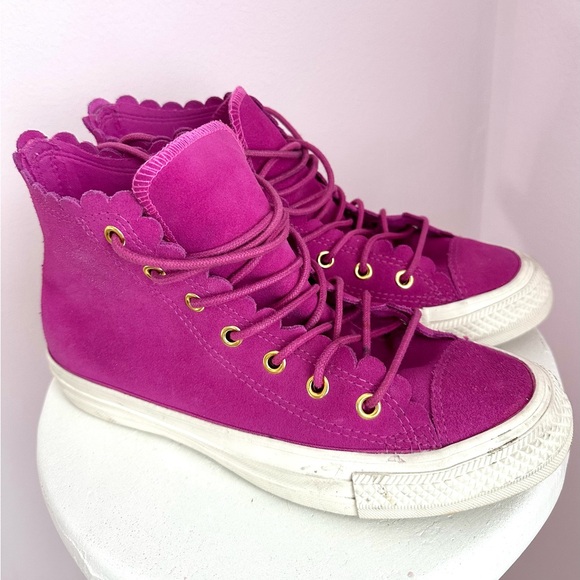 Converse Chuck Taylor All Star Scallop High Top Suede Sneaker (Women) pink 7 - Picture 1 of 9